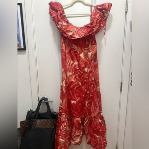 Zara Red and White Patterned Dress
